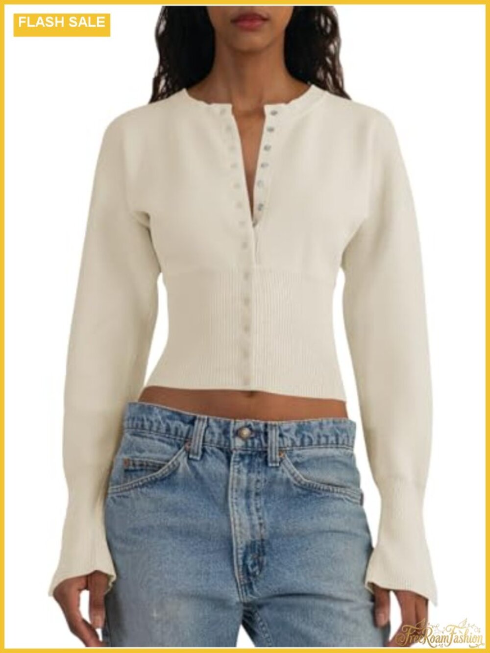 Cropped V-Neck Button Down Ribbed Knit Sweater Cardigan